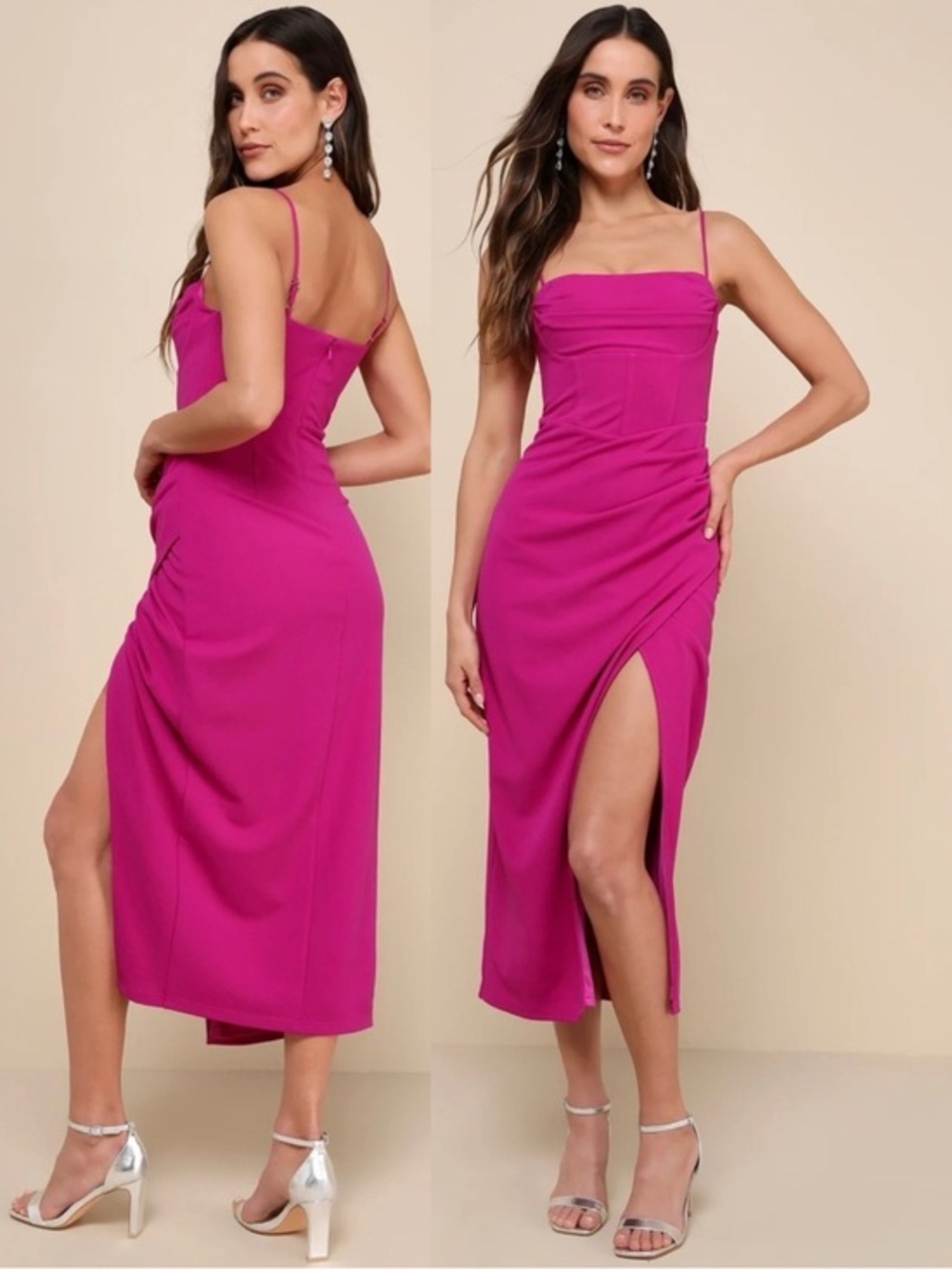 NWT Lulu’s Always Turning Heads Magenta Bustier Tulip Midi Dress Extra Small